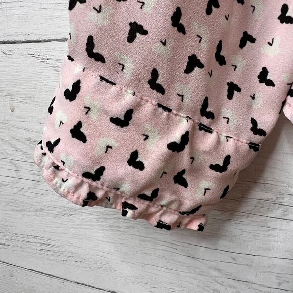 Talbots Blouse Womens Size Large Pink & Black Butterfly Bird Pintuck Peter Pan - Picture 6 of 16